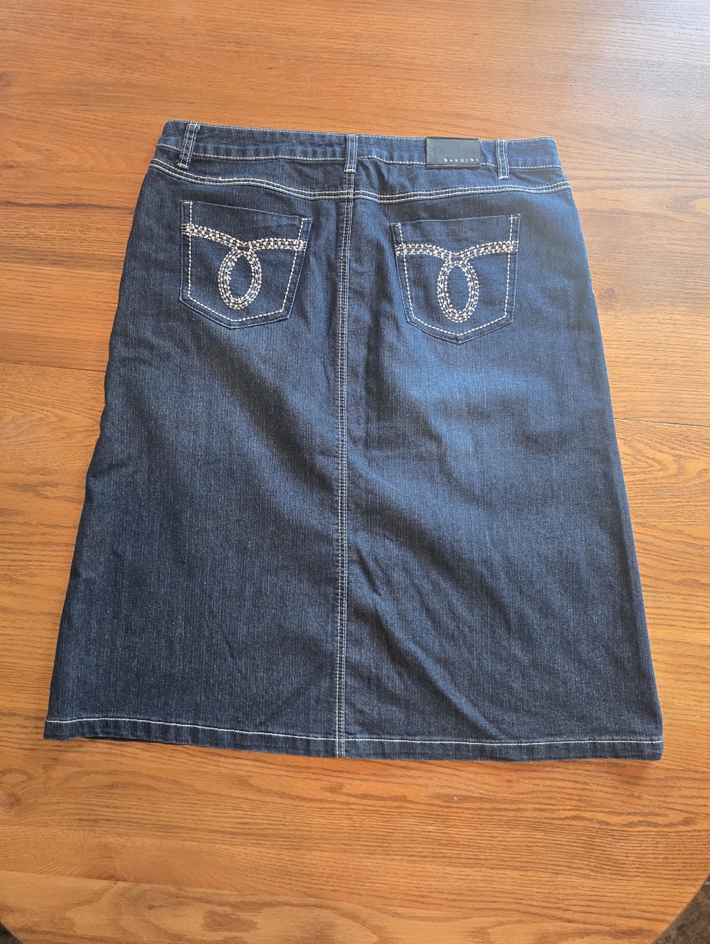 Baccini 16 Blue Jean Denim Skirt Midi Dark Wash Jewels Bling Pockets No Slits - Picture 3 of 8